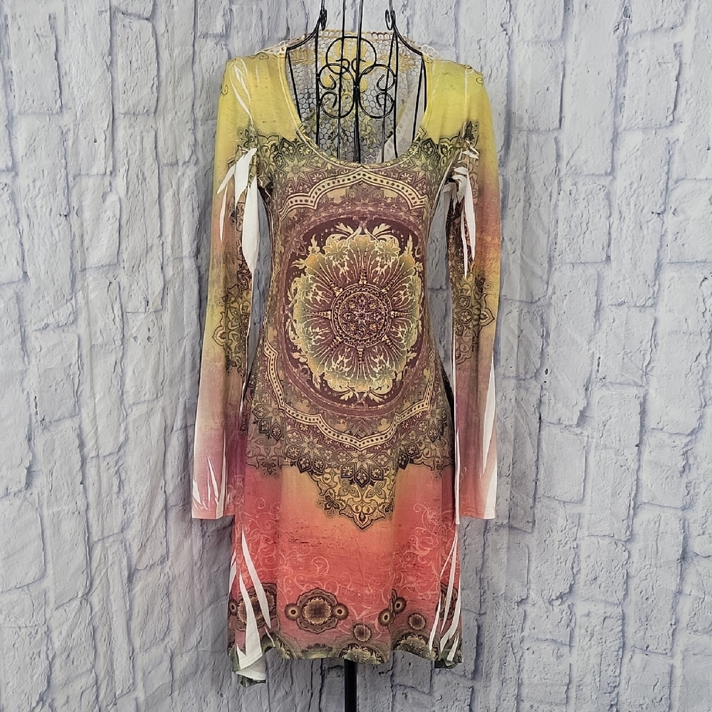 Bohemian Multicolor‎ Long Sleeve Mini Dress